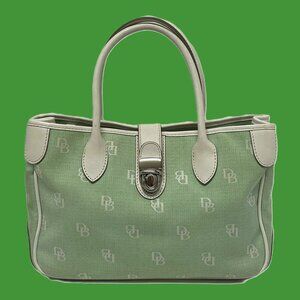 **SOLD** DOONEY & BOURKE Green Handbag Canvas Leather Signature Logo **EUC**